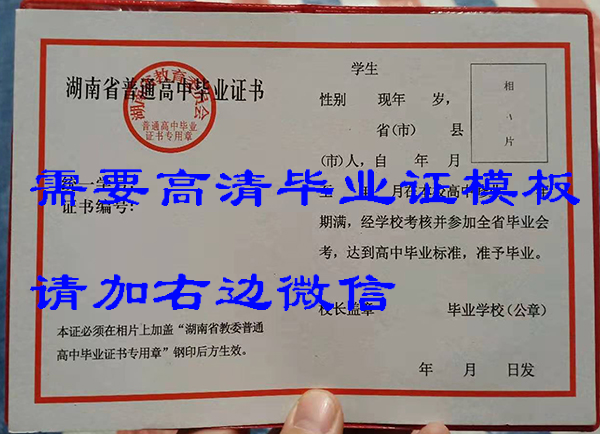 湖南省99年高中畢業證樣本