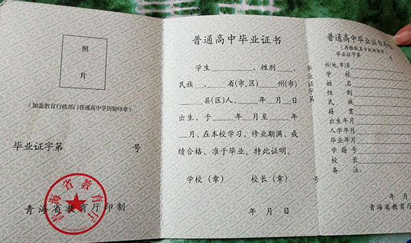 青海省高中畢業證內頁