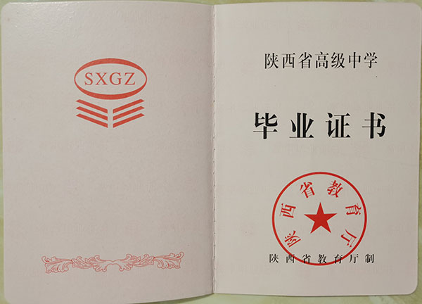 陜西省2008年高中畢業證樣本