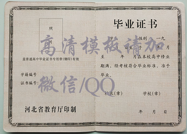 河北省2001年高中畢業證內頁