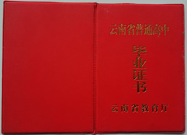 云南省1994年高中畢業證封面
