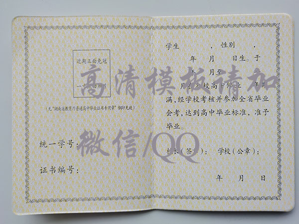 郴州市臨武縣高中畢業證樣本