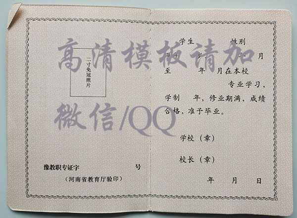 河南省1990年中專(zhuān)畢業(yè)證內(nèi)芯