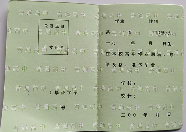 遼寧省2001年高中畢業(yè)證樣本