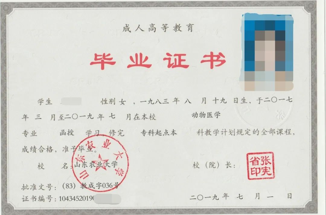 2019年山東農(nóng)業(yè)大學函授本科畢業(yè)證樣本