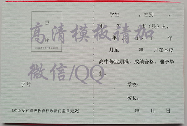 廣東省2003年高中畢業證內頁