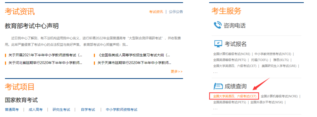 全國大學(xué)英語四、六級成績查詢