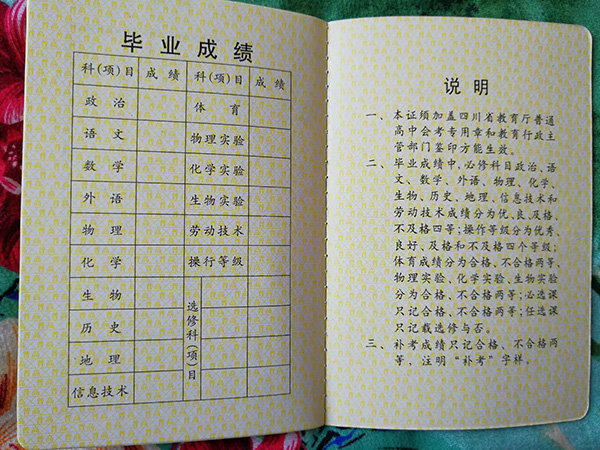 四川渠縣2006普通高中畢業(yè)證成績單