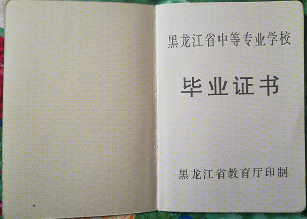 黑龍江省供銷學校九六年裝璜設計畢業證內芯