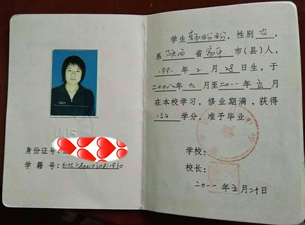 陜西省2009年高中畢業(yè)證樣本