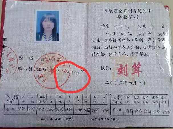 太和縣2002年高中畢業證樣本及圖片